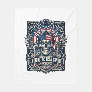 Patriotic Cyber Liberty Skull Cyberpunk Future Fre Fleece Blanket