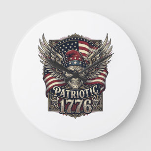 Patriotic Cyber Liberty Skull Cyberpunk Future Fre Large Clock