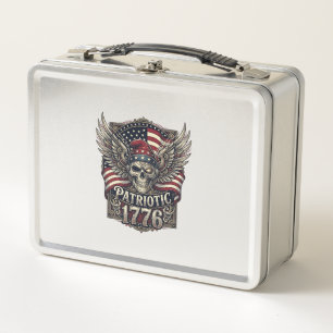 Patriotic Cyber Liberty Skull Cyberpunk Future Fre Metal Lunch Box