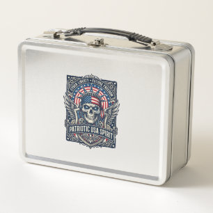 Patriotic Cyber Liberty Skull Cyberpunk Future Fre Metal Lunch Box
