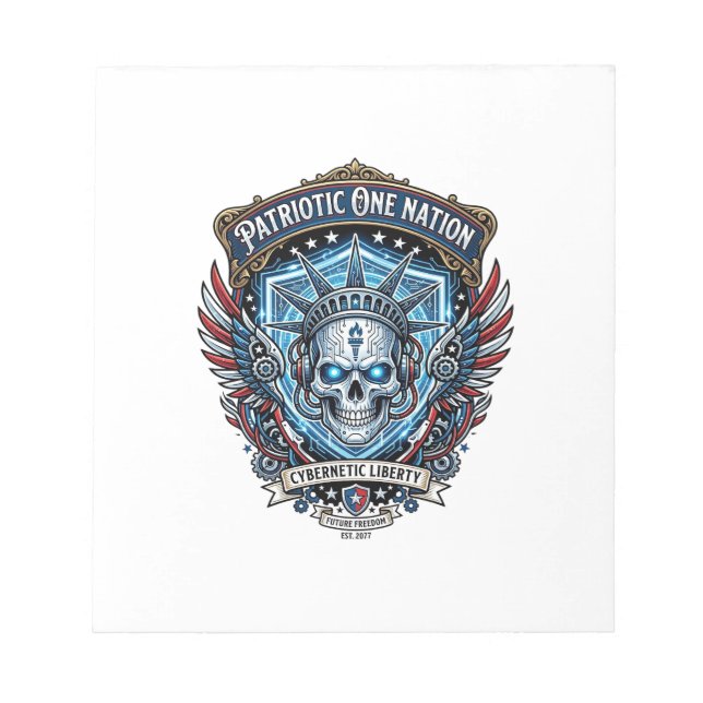 Patriotic Cyber Liberty Skull Cyberpunk Future Fre Notepad (Front)