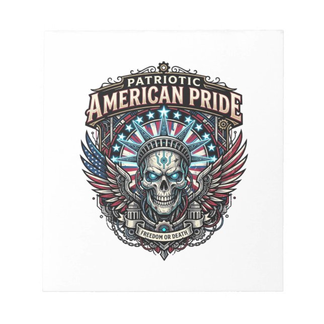 Patriotic Cyber Liberty Skull Cyberpunk Future Fre Notepad (Front)