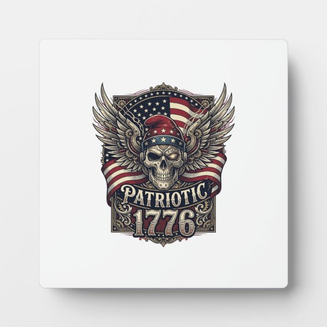 Patriotic Cyber Liberty Skull Cyberpunk Future Fre Plaque (Front)