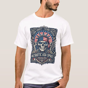 Patriotic Cyber Liberty Skull Cyberpunk Future Fre T-Shirt