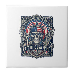 Patriotic Cyber Liberty Skull Cyberpunk Future Fre Tile