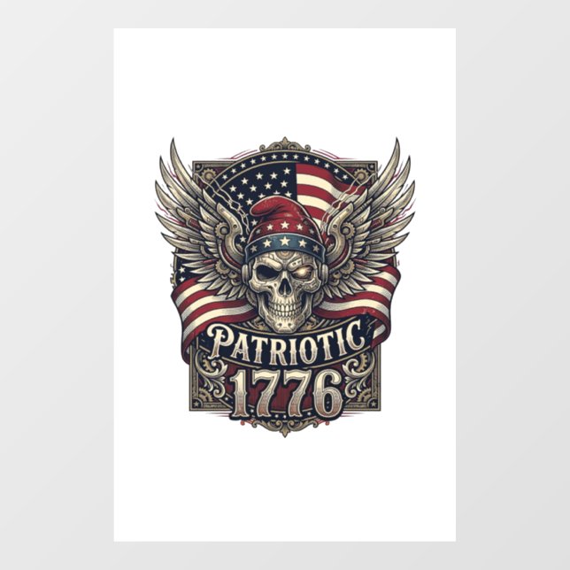 Patriotic Cyber Liberty Skull Cyberpunk Future Fre Window Cling (Sheet)