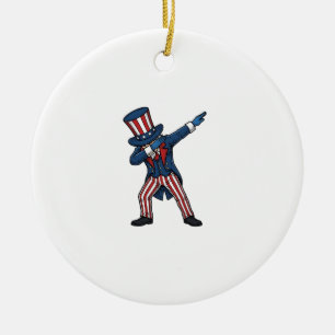 Patriotic Dabbing Character Vintage Vector Design_ Ceramic Tree Decoration