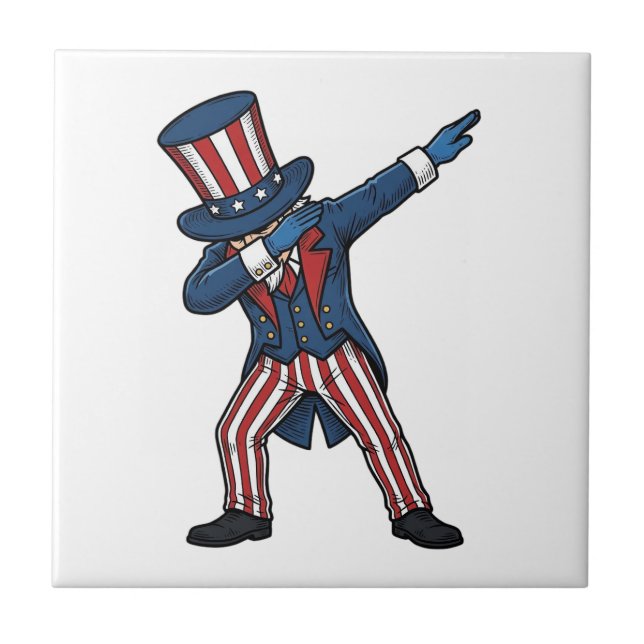 Patriotic Dabbing Character Vintage Vector Design_ Tile (Front)