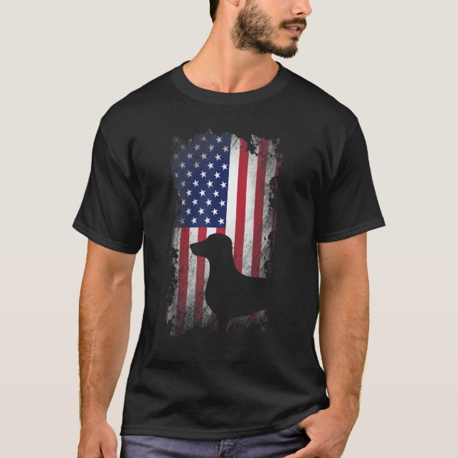 Patriotic Dachshund American Flag Cool Dog   T-Shirt (Front)