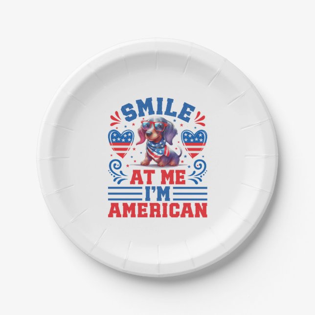 Patriotic Dachshund Dog for 4th Of July Paper Plate (Front)