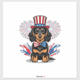 Patriotic Dachshund Fireworks Vintage Vector Art_1