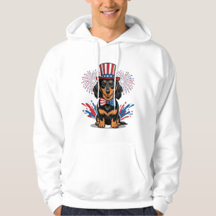 Patriotic Dachshund Fireworks Vintage Vector Art_1 Hoodie