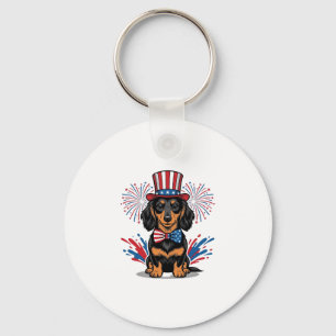 Patriotic Dachshund Fireworks Vintage Vector Art_1 Key Ring