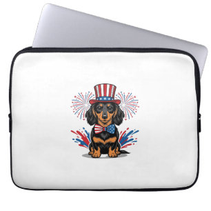 Patriotic Dachshund Fireworks Vintage Vector Art_1 Laptop Sleeve