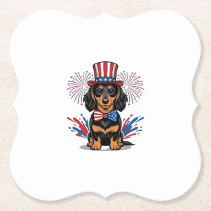 Patriotic Dachshund Fireworks Vintage Vector Art_1 Paper Coaster