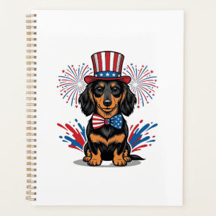 Patriotic Dachshund Fireworks Vintage Vector Art_1 Planner