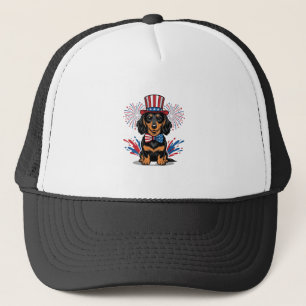 Patriotic Dachshund Fireworks Vintage Vector Art_1 Trucker Hat