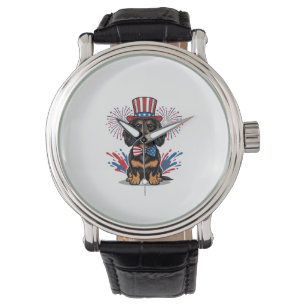 Patriotic Dachshund Fireworks Vintage Vector Art_1 Watch