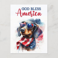 Patriotic Dachshund, God Bless America Postcard