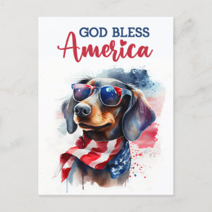 Patriotic Dachshund, God Bless America Postcard