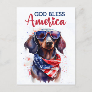 Patriotic Dachshund, God Bless America Postcard
