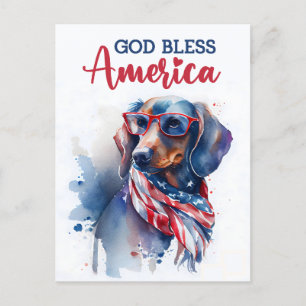Patriotic Dachshund, God Bless America Postcard
