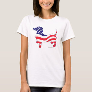 Patriotic Dachshund in red white and blue T-Shirt
