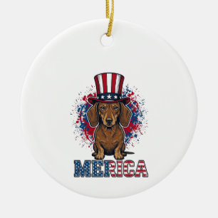 Patriotic Dachshund Merica Vintage Dog Shirt_1 Ceramic Tree Decoration