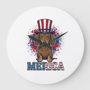 Patriotic Dachshund Merica Vintage Dog Shirt_1 Large Clock