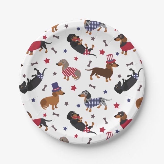Patriotic Dachshund Paper Plate (Front)
