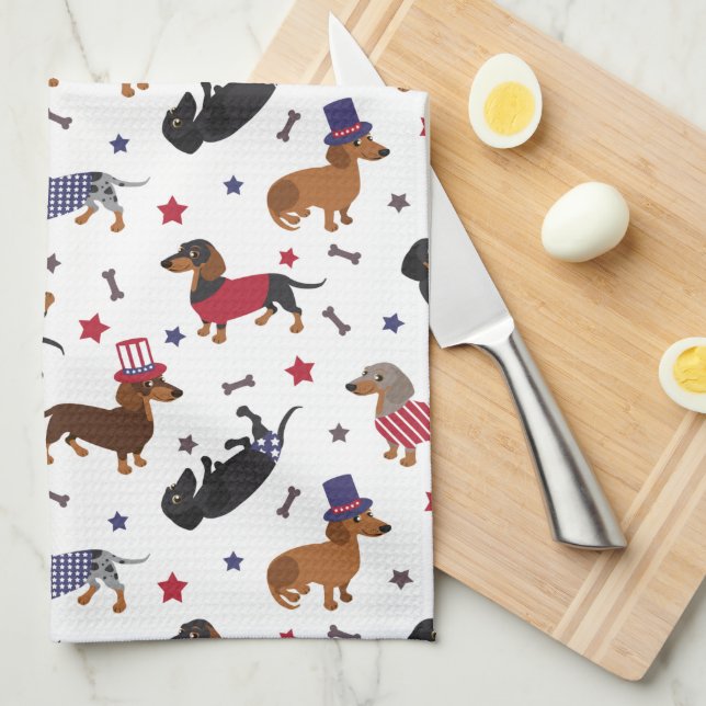 Patriotic Dachshund Tea Towel (Quarter Fold)