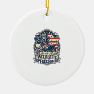 Patriotic Dachshund Vector Graphic Tee_1 Ceramic Tree Decoration