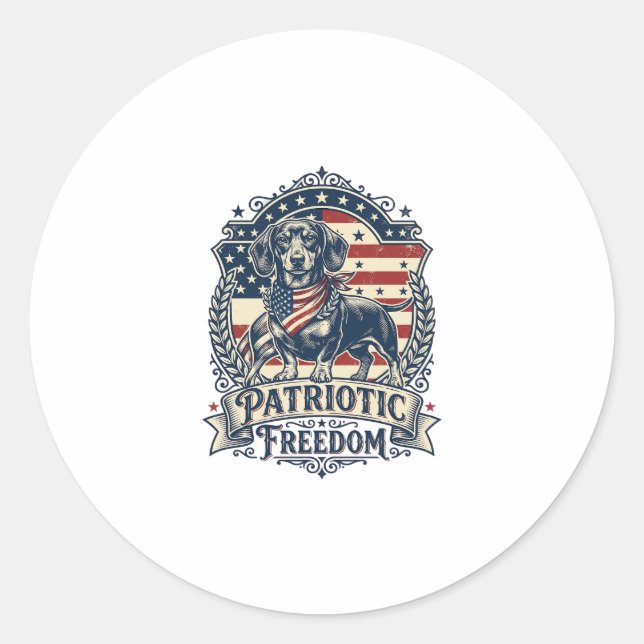Patriotic Dachshund Vector Graphic Tee_1 Classic Round Sticker (Front)