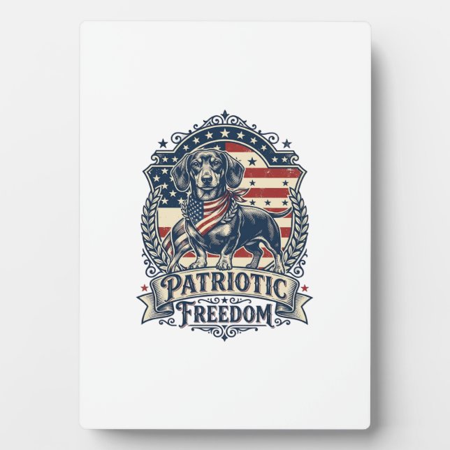 Patriotic Dachshund Vector Graphic Tee_1 Plaque (Front)