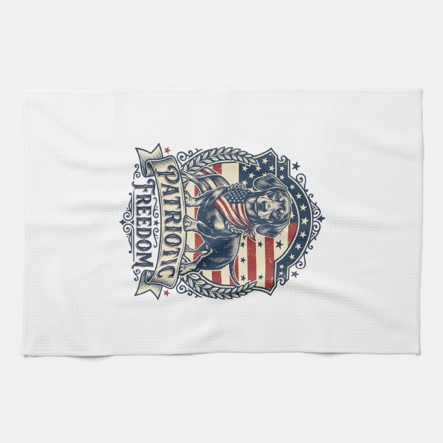 Patriotic Dachshund Vector Graphic Tee_1 Tea Towel (Horizontal)