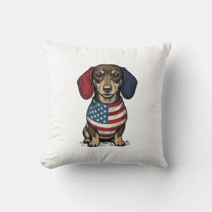 Patriotic Dachshund Vintage Engraving Vector Desig Cushion