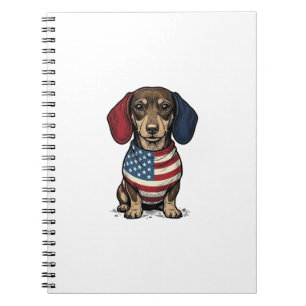 Patriotic Dachshund Vintage Engraving Vector Desig Notebook