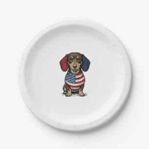 Patriotic Dachshund Vintage Engraving Vector Desig Paper Plate