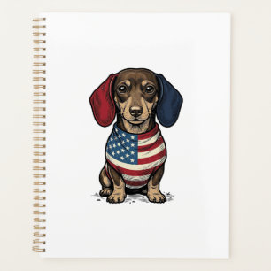 Patriotic Dachshund Vintage Engraving Vector Desig Planner