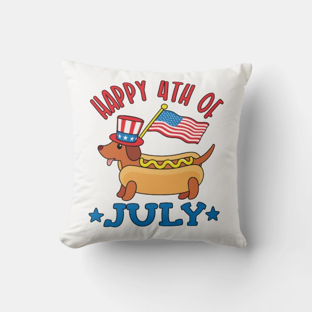 Patriotic Dachshund Wiener Dog Fourth of July Cushion (Front)