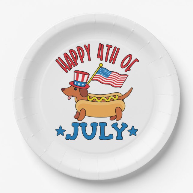 Patriotic Dachshund Wiener Dog Fourth of July Paper Plate (Front)