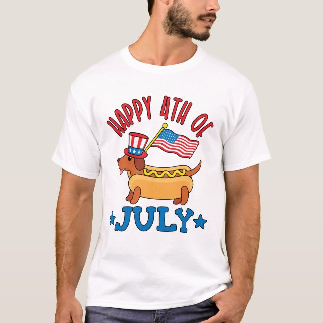 Patriotic Dachshund Wiener Dog Fourth of July  T-Shirt (Front)