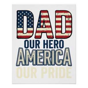 Patriotic Dad Our Hero Vintage Father Shirt Design Poster
