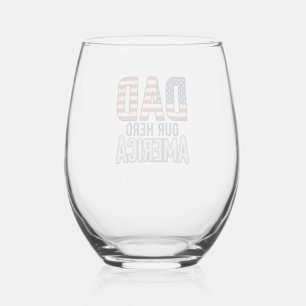 Patriotic Dad Our Hero Vintage Father Shirt Design Stemless Wine Glass