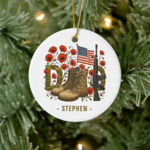 Patriotic Dad – USA Flag with Combat Boots Ceramic Tree Decoration