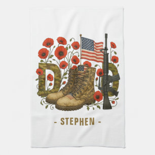 Patriotic Dad – USA Flag with Combat Boots Tea Towel