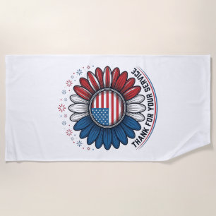 Patriotic Daisy Thank For Your Service Shirt Desig Beach Towel