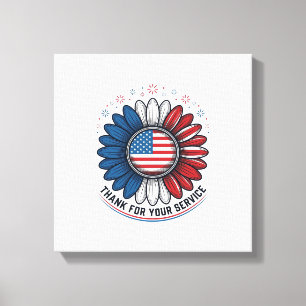 Patriotic Daisy Thank For Your Service Shirt Desig Canvas Print