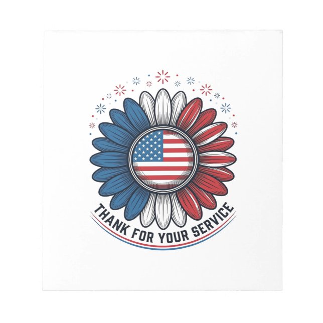 Patriotic Daisy Thank For Your Service Shirt Desig Notepad (Front)