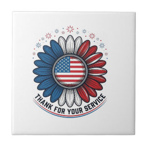 Patriotic Daisy Thank For Your Service Shirt Desig Tile